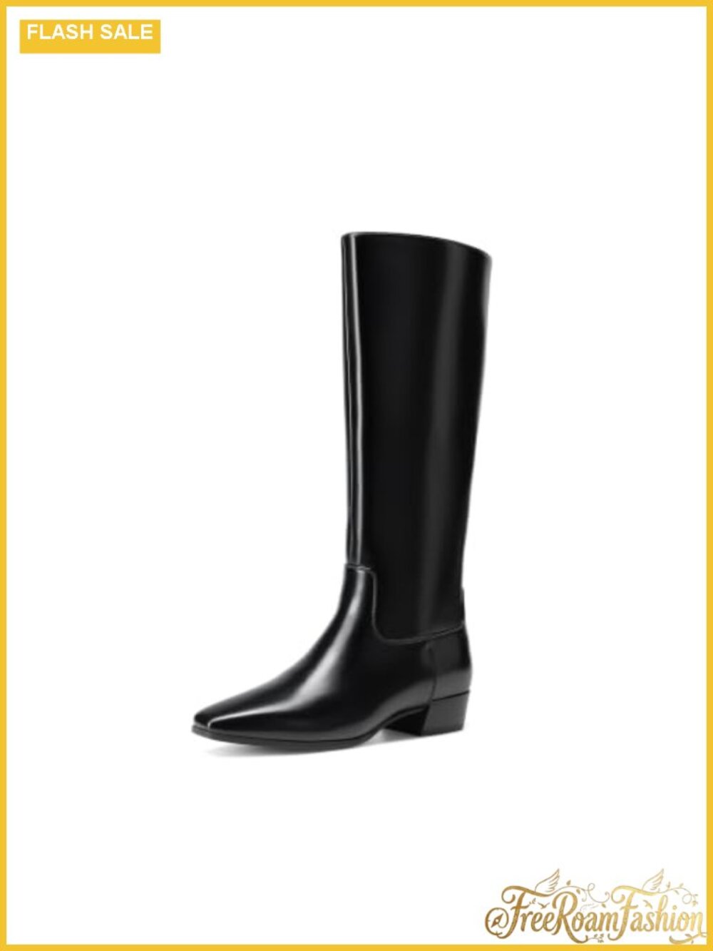 Women's Snipped Toe Knee-High Fall Boots Faux Leather Low Block Heel Zip